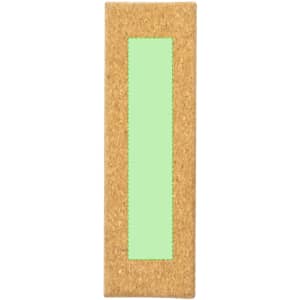 A textured cork bookmark featuring a green rectangular insert, perfect for marking pages. It has an unbranded design.