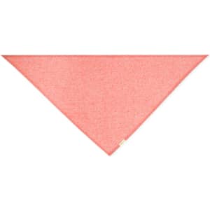 A pink triangular neckerchief with a textured finish, featuring a small logo tag.