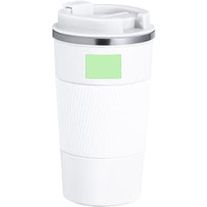 A drink bottle with a white body, textured grip, and a silver rim, featuring a blank area for branding.