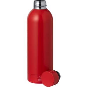 A red insulated drink bottle made of stainless steel, featuring a matching screw-on lid.