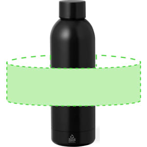 A drink bottle in matte black with a sleek design and a logo on its body.