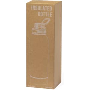 A drink bottle in a plain cardboard packaging with an illustration of an insulated bottle design.