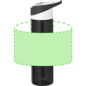 A drink bottle in black with a white lid, featuring a logo on the surface.