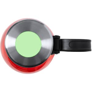 A drink bottle in red with a stainless steel lid and a black handle. It features a logo on the surface.