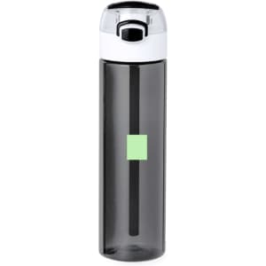 A drink bottle in grey with a clear lid and a logo, featuring a minimal design.