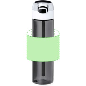 A drink bottle in smoky grey with a clear top and a white cap features a placeholder for branding.