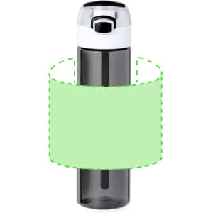 A drink bottle with a clear grey body and a white lid, featuring an area for branding.