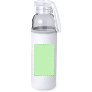 A drink bottle with a clear body and a white sleeve, featuring a blank area for customisation.