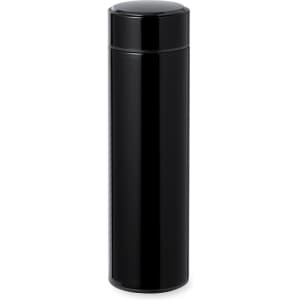 A drink bottle with a sleek black finish and a round top, featuring a logo. Ideal for beverages.