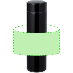 A drink bottle featuring a sleek black design, with a cap and a logo. Ideal for keeping beverages hot or cold.