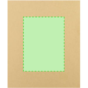 A green paper sheet framed by a light brown border, featuring a dashed green outline around the inner edge.