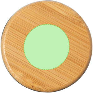 A drink bottle with a bamboo exterior and a green centre. It features a discreet logo on the surface.