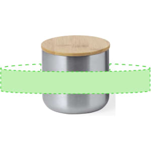 A drink bottle in stainless steel with a wooden lid, featuring a simple design and a logo.