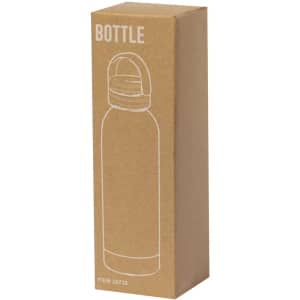 A drink bottle in a cardboard box, featuring a simple design and a clear lid, presented in a natural brown colour.