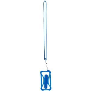 A blue lanyard featuring a holder for displaying badges or IDs, complete with a clip for attachment.