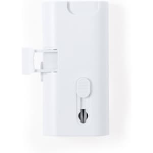 A white cleaning set device featuring a compartment for cleaning supplies and a minimalist design.