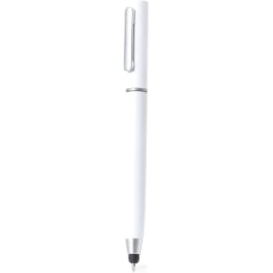 A white cleaner pen with a silver clip and tip, featuring a minimalistic design.