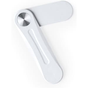 A white Glitzo Holder with a sleek, modern design, featuring a metallic accent. It has a minimalist, foldable structure.