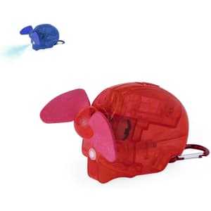 A red Bluco Vaporizer Fan with a playful design, featuring a small fan and a carabiner attachment.