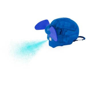 A blue Bluco vaporiser fan featuring a propeller and a carabiner attachment. It has a logo on the product.
