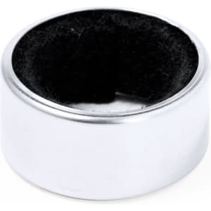 A metallic silver drip stop ring with a black felt interior, designed for use with drink bottles.