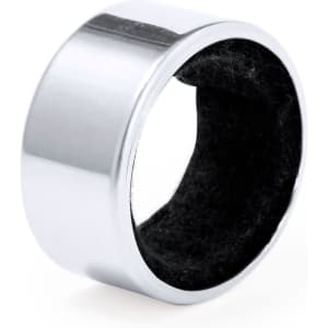 A chrome ring with a black inner lining, designed as the Otto Drip Stop Ring for home use.