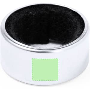 A silver ring with a black interior, designed to prevent drips from drink bottles.