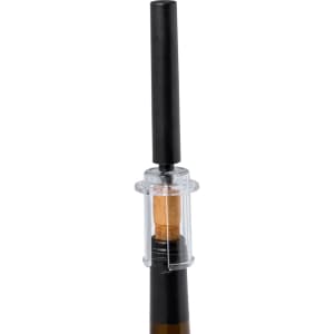 A corkscrew with a black handle and clear casing, designed to insert into a bottle for easy cork removal.