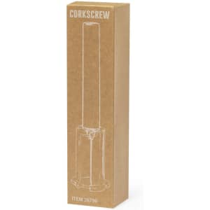 A corkscrew in a brown cardboard box with a simple design. The box has a logo on the front.