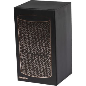 A drink bottle cooler in black packaging featuring a dotted design and a logo. Includes a cylindrical shape illustration.