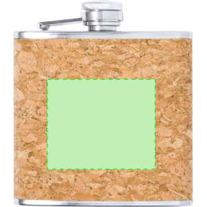 A drink bottle with a cork exterior and a silver cap, featuring an area for custom branding.