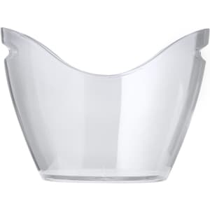 A clear ice bucket with a contemporary shape, featuring a subtle branding logo. Ideal for leisure and outdoor use.
