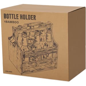 A drink bottle holder made of bamboo, presented in a cardboard box with a simple design.