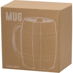 A beer mug depicted on a cardboard packaging, featuring a simple design and a handle, in a natural brown colour.