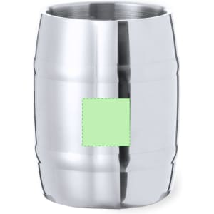 A drink bottle featuring a stainless steel design with a smooth finish and a logo on one side.