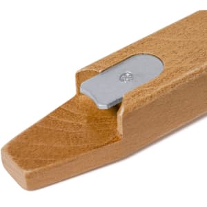 A drink bottle opener in a wooden design with a metallic opening mechanism, featuring a smooth finish.