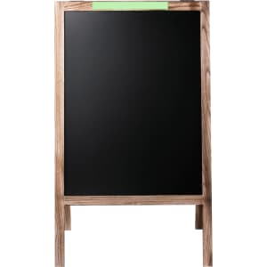 A wooden-framed whiteboard with a black surface, featuring a green strip at the top. It has a simple, elegant design.