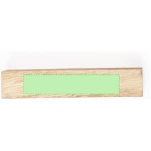 A wooden display stand featuring a rectangular green panel, suitable for signage at exhibitions and events.