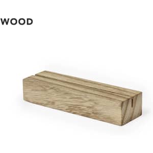 A wooden business card holder in natural wood finish, featuring a simple and sleek design.