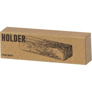 A brown cardboard box featuring a wood-like design, labelled "HOLDER" on the front, containing a business card holder.