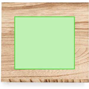 A wooden napkin holder featuring a bright green rectangular area. It has a simple, natural design.