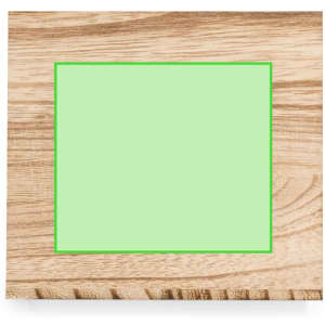 A wooden napkin holder with a light green centre. It features a natural wood finish and has a simple design.