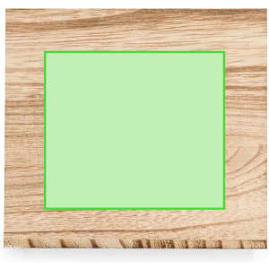 A wooden napkin holder with a light green section in the centre, featuring a natural wood grain finish.