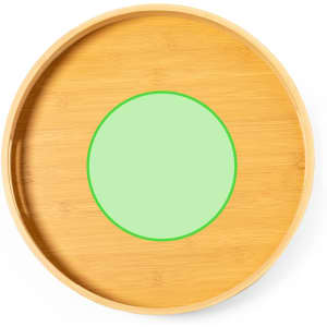A round bamboo tray featuring a pale green centre and a natural wood finish. The tray has a smooth surface and raised edges.