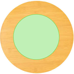 A round Meltem Tray featuring a natural bamboo rim and a green centre. It has a simple design and a logo.