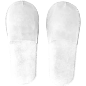 White Flugax slippers featuring a simple design with a soft finish and an accent stitching detail.