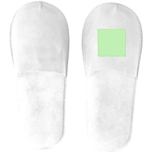 A pair of white slippers with a blank space for customisation. The slippers feature a soft, plush design.