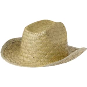 A straw Leone hat in a natural beige colour with a wide brim and a textured woven design.