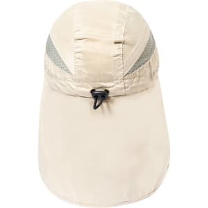 A Levant Cap in a light beige colour with mesh detailing and an adjustable cord at the back. It features a logo.