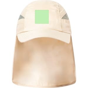 A beige cap with a mesh design and an adjustable back, featuring a blank logo area on the front.